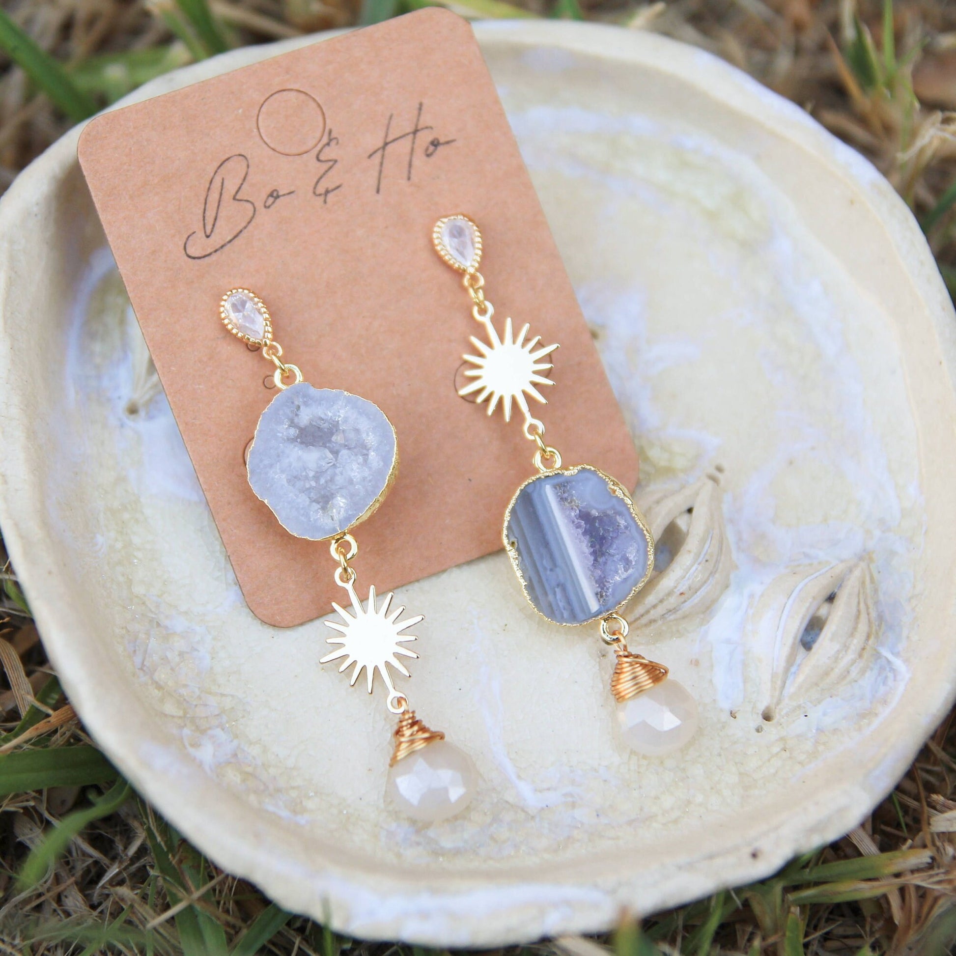 Geode Geode Sun Earrings | Natural agate geode crystal earrings