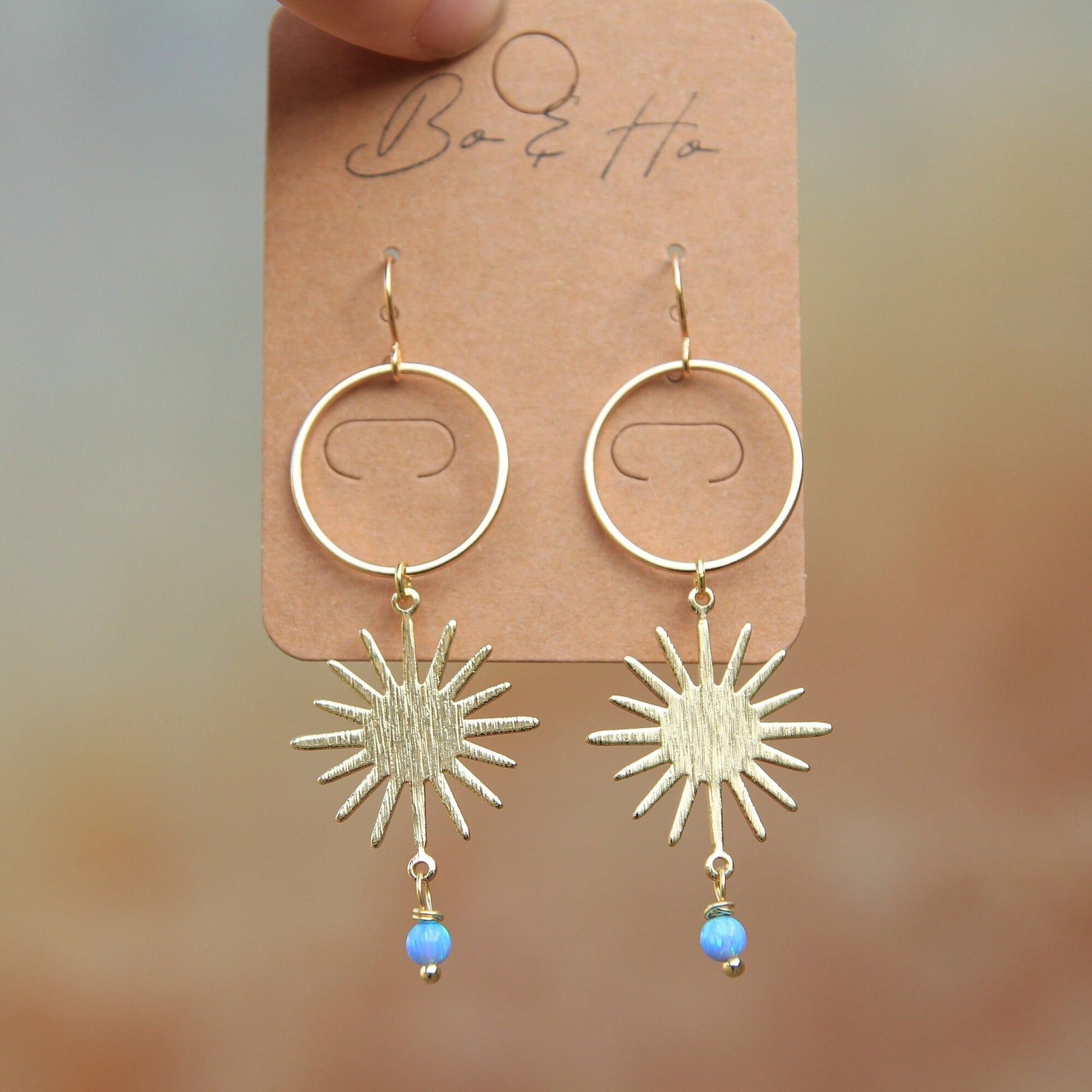 Blue Opal Gold Sun Earrings