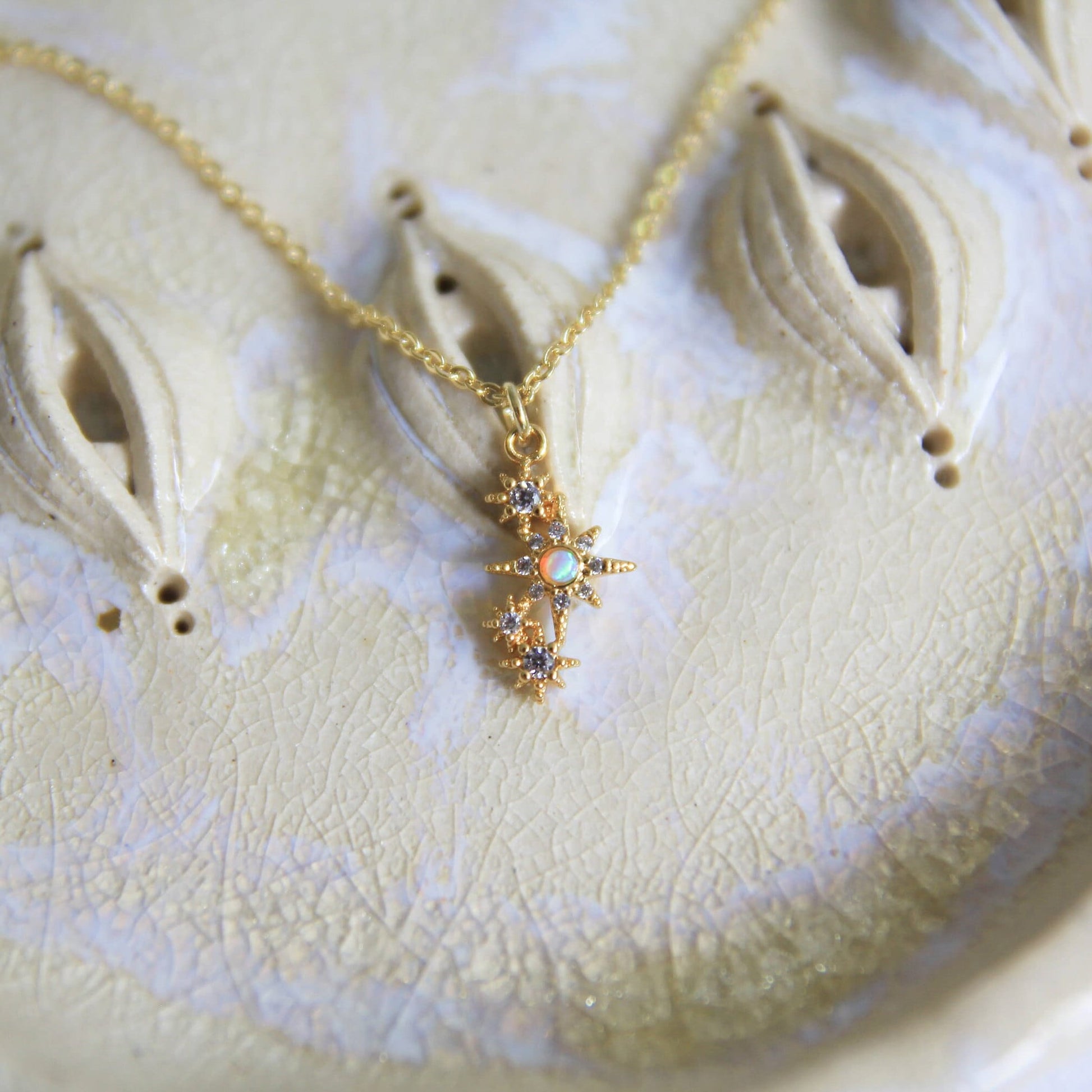 Gold Opal with Tiny Stars Necklace