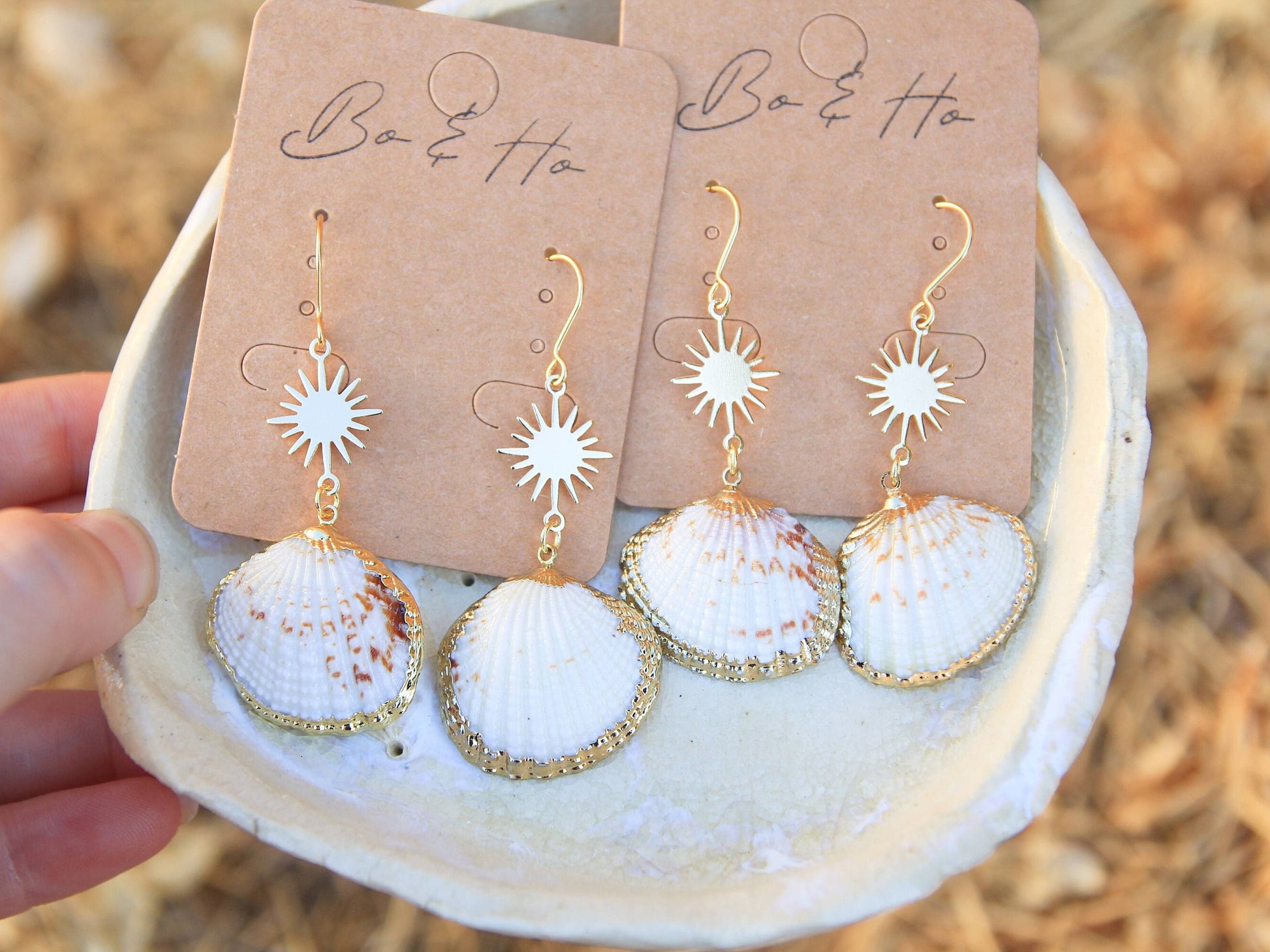 Gold Shell and Sun Earrings