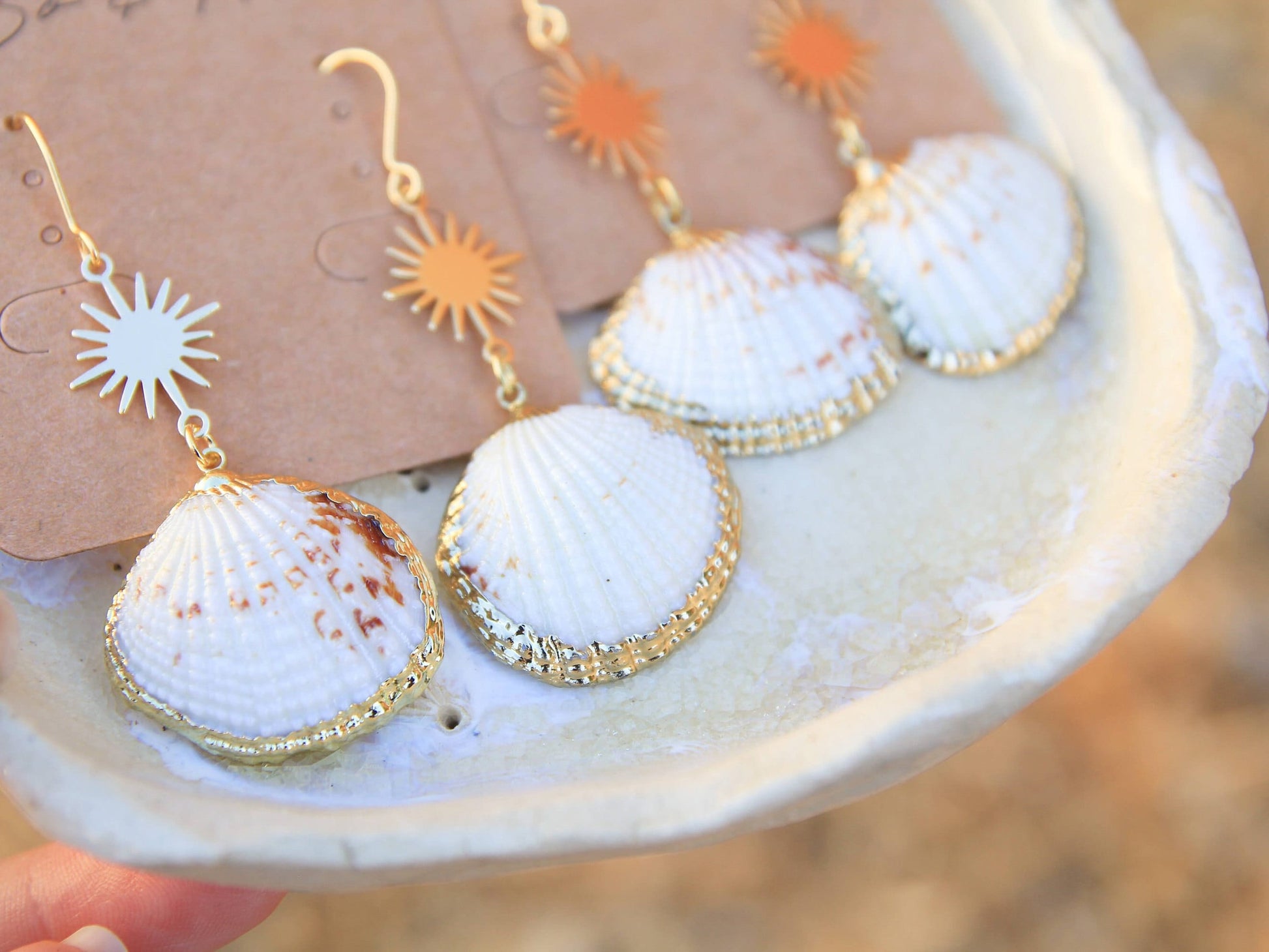 Gold Shell and Sun Earrings