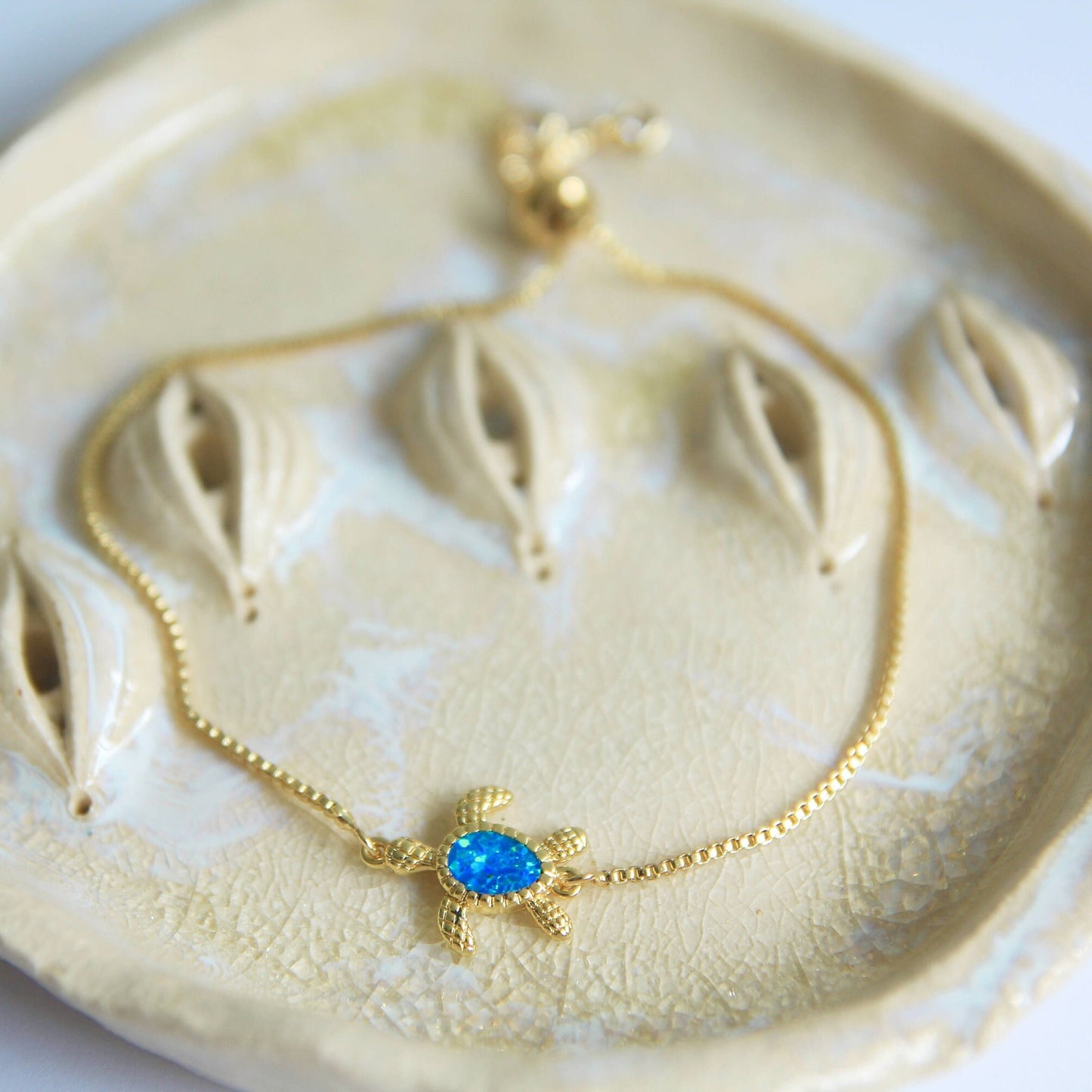 Blue Opal Turtle Bracelet Gold